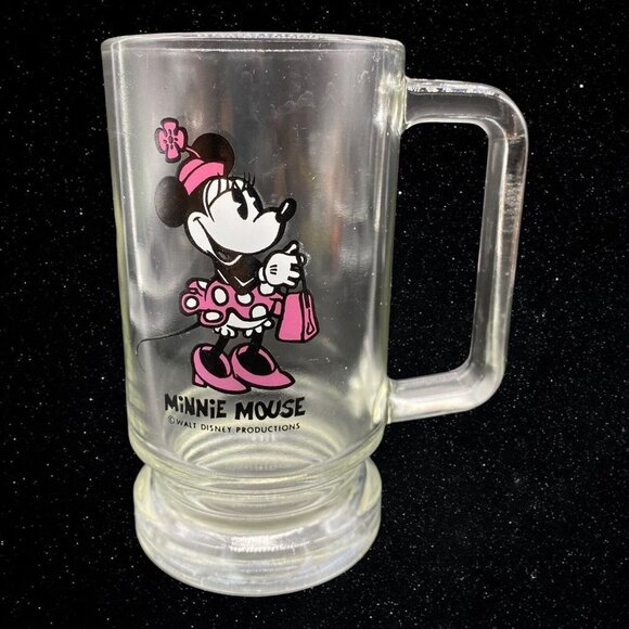 Walt Disney Productions Minnie Mouse Glass Mug Clear 5.5”T 4”W - Picture 1 of 7